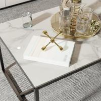 Mesa de centro de mármol para café: Mesa auxiliar de café con marco de metal estilo nórdico moderno para sofá de salón 100x60x43cm (gris) - details 30