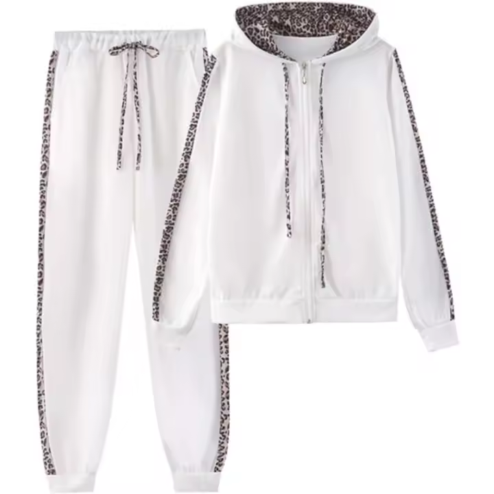 Conjunto de chándal con estampado de leopardo para mujer, Sudadera con capucha y pantalones de jogging, chándal cómodo - 1