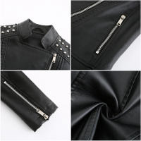 Chaqueta de motociclista de cuero PU para mujer, abrigo ajustado con remaches Punk - details 11