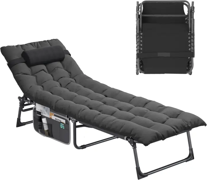 Tumbona Plegable de Playa con Almohada 190x68x31cm, Ajustable para 4 Posiciones, Carga de 300lbs - 1