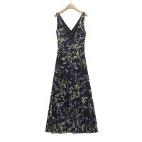 Vestido con correa para el hombro de moda europea y americana Vestido estampado medio y largo con cuello en V para mujer - details 1