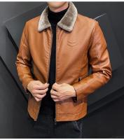 Chaqueta de cuero multicolor Retro para hombre, chaqueta de cuero cálida a prueba de viento con cuello de piel sintética de invierno para hombre - details 9