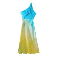 Vestido Largo de Verano 2024 para Mujer Cuello Diagonal con Estampado de Gradiente - details 3