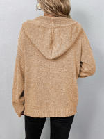 Cárdigan con capucha para mujer, suéter de punto de manga larga con cuello en V, sólido, abrigo de punto con cordón, otoño e invierno, nuevo - details 4