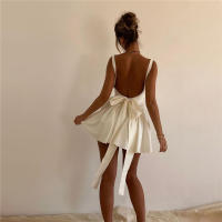 BUNO-Mini vestido sin espalda con tirantes finos para mujer, Vestidos sexis sin mangas ajustados con cuello Halter y cordones con lazo, Vestidos de fiesta de medianoche - details 6