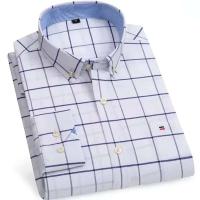 Camisa de manga larga para hombre de primavera y otoño 100% algodón Oxford Stripe Home Casual Large 5XL-6XL-7XL - details 1