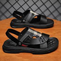 Sandalias de los hombres de la primera capa de cuero de vaca, zapatos de playa de suela suave, cojín de látex de los hombres de verano, nuevas dos zapatillas de desgaste, sandalias al aire libre - details 17