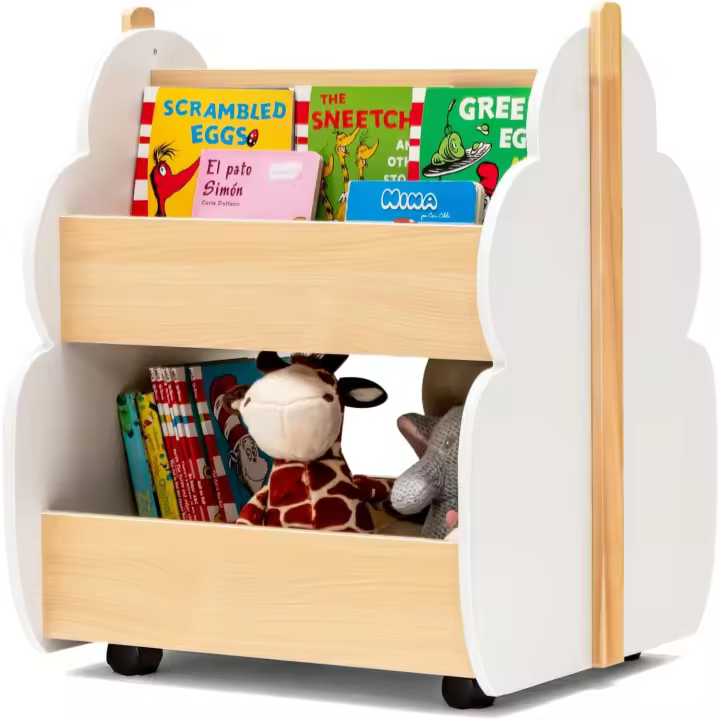 Estantería de Madera para Niños con Ruedas Organizador Multifuncional de Libros y Juguetes para Dormitorio y Salón Diseño de 2 Niveles - 1