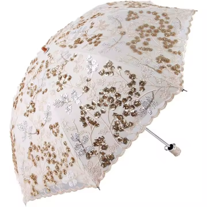 Honeystore Vintage Lace UV Sun Parasol Paraguas plegable con bordado de flores en 3D - 1