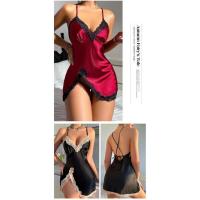 Camisón sexy de imitación simple para mujer, ropa de dormir fina de verano, pijamas de seda helada, vestido de tirantes informal transpirable - details 2