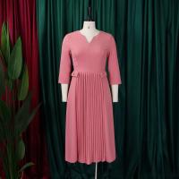 Vestido de talla grande para primavera y otoño, nuevo Color sólido a juego con cuello en V y mangas 3/4, vestido de estilo elegante ajustado para ir al trabajo a la moda - details 9