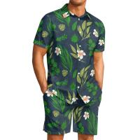 Impresión a pedido del conjunto informal de verano con estampado de bandera estadounidense, pantalones de solapa, camisa de cuello cubano de moda, pantalones cortos de playa - details 0