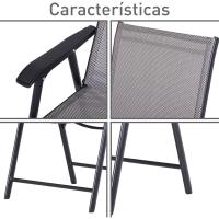 Conjunto de 2 Sillas Plegables para Exterior con Reposabrazos Sillas para Balcón Jardín Terraza Metal Texteline Carga 110kg 58x64x94 cm Gris - details 5