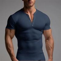Camiseta de manga corta con cuello en V para hombre, ropa deportiva para correr, Fitness, musculosa, ajustada, informal, Verano - details 1