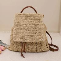 Mochila de paja para mujer, bolso de hombro hueco bohemio, bolsos de viaje tejidos de ganchillo para mujer, paquete de playa de punto - details 1