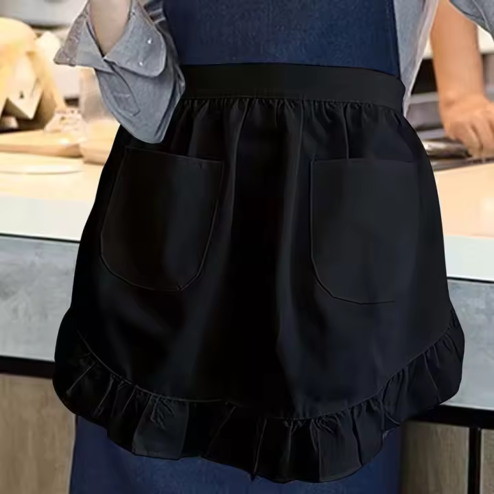 Nuevo Delantal para ayudante en limpieza de estilo europeo, delantal de cocina con bolsillos dobles, delantal de cocina antiincrustante para mujer, medio delantal - 1