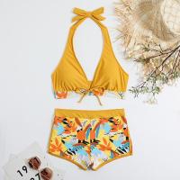 Bikini abierto con estampado de hojas retro en talla grande, conjunto de traje de baño de dos piezas con correas estables para mujer - details 61