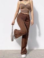 Otoño Invierno pantalones de pana de pierna ancha de cintura alta para mujer moda coreana algodón Casual todos medianos - details 10