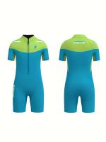 Traje de baño de una pieza de manga corta para niñas, con cremallera frontal, cómodo y elástico, para nadar en la piscina - details 8