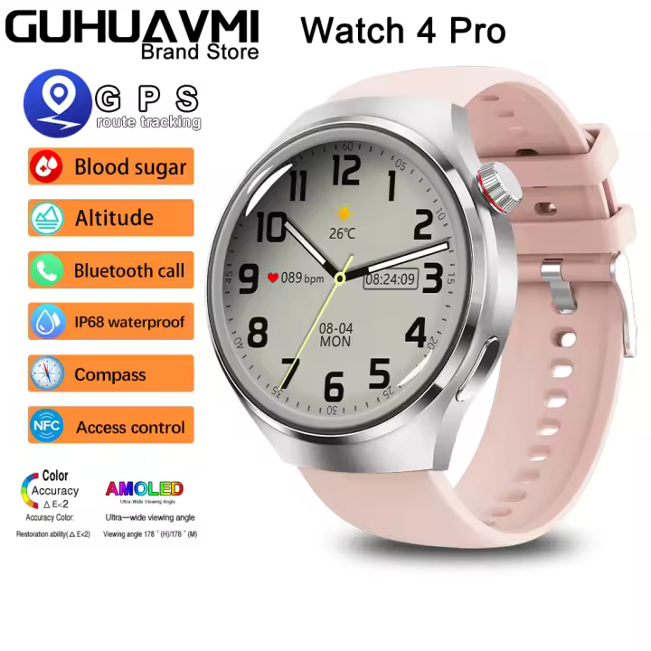 2024 Reloj inteligente Para Watch 4 Pro para hombres y mujeres,con 1,53 pulgadas AMOLED HD Pantalla pulsera,llamadas Bluetooth, NFC, frecuencia cardíaca,azúcar en la sangre,GPS Rastreador Smartwatch,Regalos de navidad,opciones de regalos de cumpleaños - 1
