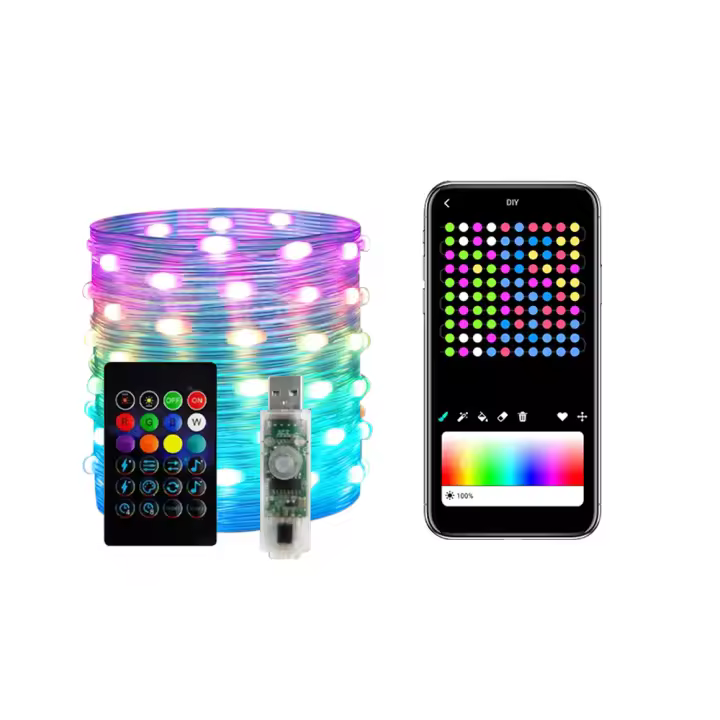 Luces de Hadas de Cumpleaños Decoración LED Controlable por APP Resistente al Agua RGB para Hogar Fiesta de Boda el Día de San Valentín - 1