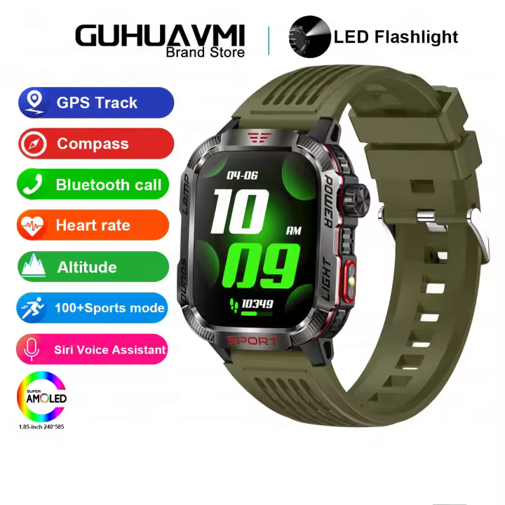 Reloj Inteligente 2.01 Pulgadas Resistente al Agua 3ATM, Batería de 600mAh, Luz de Flash LED, Llamada Bluetooth, Para Uso al Aire Libre Android iOS - 1