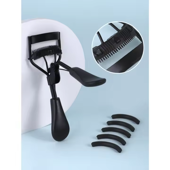 Rizador de Pestañas Portátil de Acero Inoxidable 5 Almohadillas de Silicona para Rizos Naturales Duraderos Sin Daño a las Pestañas, Levanta y Mejora las Pestañas, Adecuado para Mujeres - 1