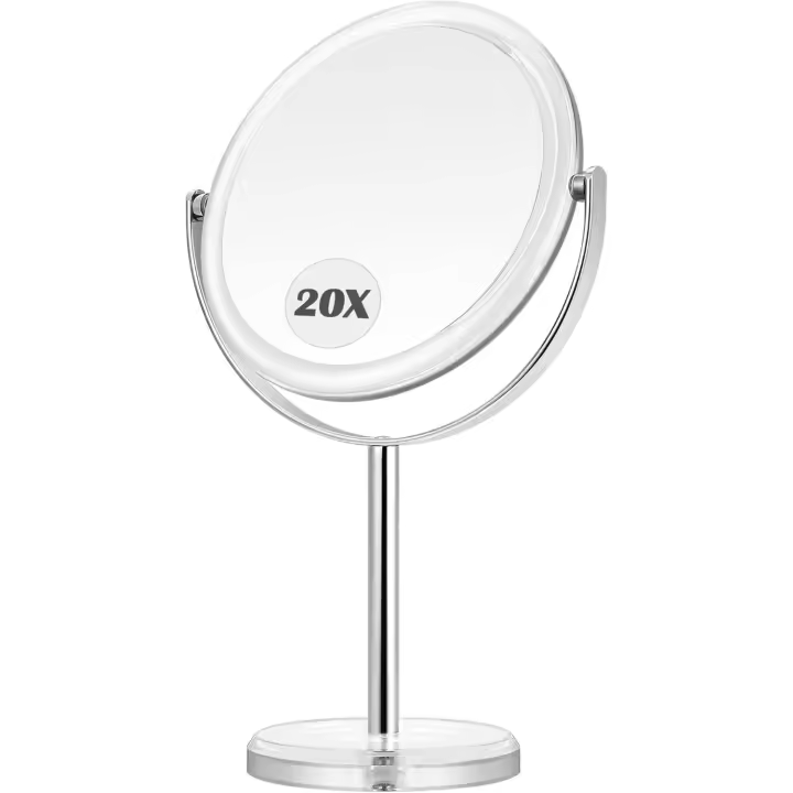 Espejo MIYADIVA 20X, Aumento 360 °   Rotación, Maquillaje de 20 cm con Base, Lupa para Baño, Espejo de Mesa Delicado - 1
