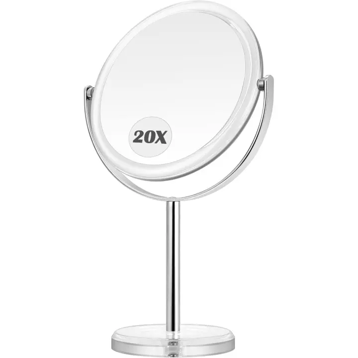 Espejo MIYADIVA 20X, Aumento 360 °   Rotación, Maquillaje de 20 cm con Base, Lupa para Baño, Espejo de Mesa Delicado - 1