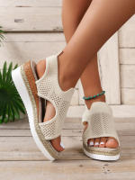 Sandalias de plataforma de malla para mujer, zapatos de cuña con punta abierta, ligeros e informales, novedad de verano - details 10