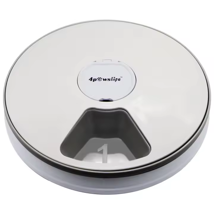 Alimentador de sincronización redondo para mascotas, alimentador automático de 6 comidas, 6 rejillas, dispensador eléctrico de comida seca para gato y perro, 24 horas de alimentación, suministros para mascotas - 1