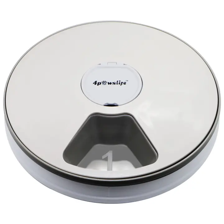 Alimentador de sincronización redondo para mascotas, alimentador automático de 6 comidas, 6 rejillas, dispensador eléctrico de comida seca para gato y perro, 24 horas de alimentación, suministros para mascotas - 1