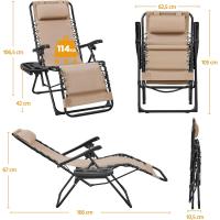 Juego de 2 Hamacas Siesta Gravedad Cero Sillas Plegables Exteriores con Brazo de Reposo y Soporte para Bebidas - details 2