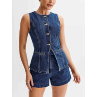 Conjunto de mezclilla sin mangas de moda casual de primavera/verano para mujer. - details 6