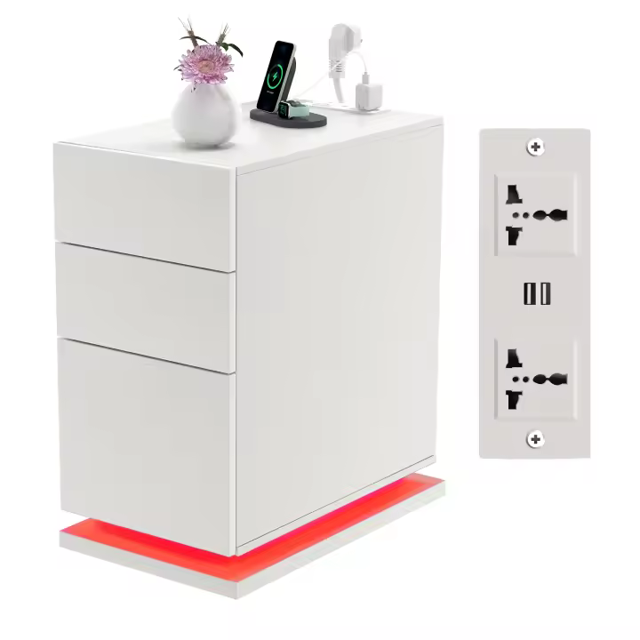 Rcynview Mesa de Noche Diseño Rectangular de Hierro Resistente a Arañazos con Iluminación LED - 1