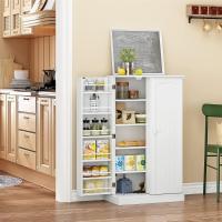 Armario de cocina con puertas y estantes ajustables de 180 cm para comedor, salón, color blanco - details 4