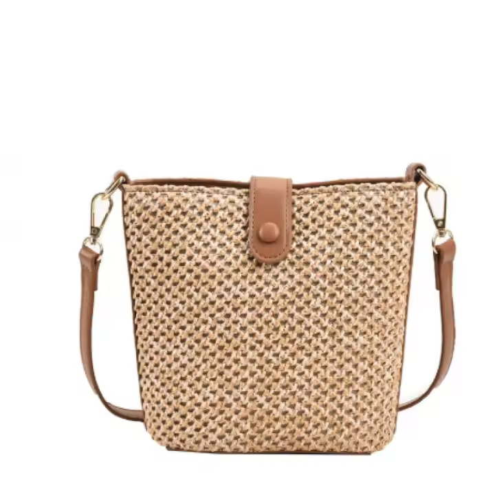 Bolso Cruzado de Paja Hecho a Mano Bolso de Mano de Cuero Tejido para Mujeres Ideal para Vacaciones - 1