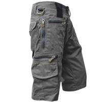 Pantalones cortos con estilo, pantalones cortos tipo cargo de verano de cintura media, pantalones con bolsillo con cremallera que absorben el sudor - details 4