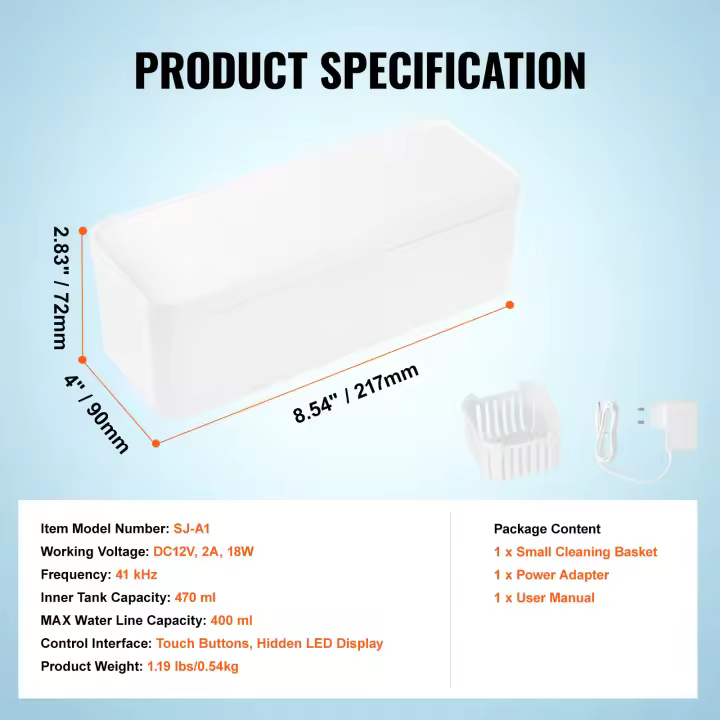 SucceBuy Limpiador ultrasónico, máquina de limpieza para odontología, aparatos ortopédicos, protectores bucales, joyas, cepillos de dientes, cabezales de afeitadora - 1