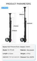 Bomba de alta presión para bicicleta de montaña, amortiguador de suspensión trasera con manómetro y botón de purga, CNC, 300psi - details 1