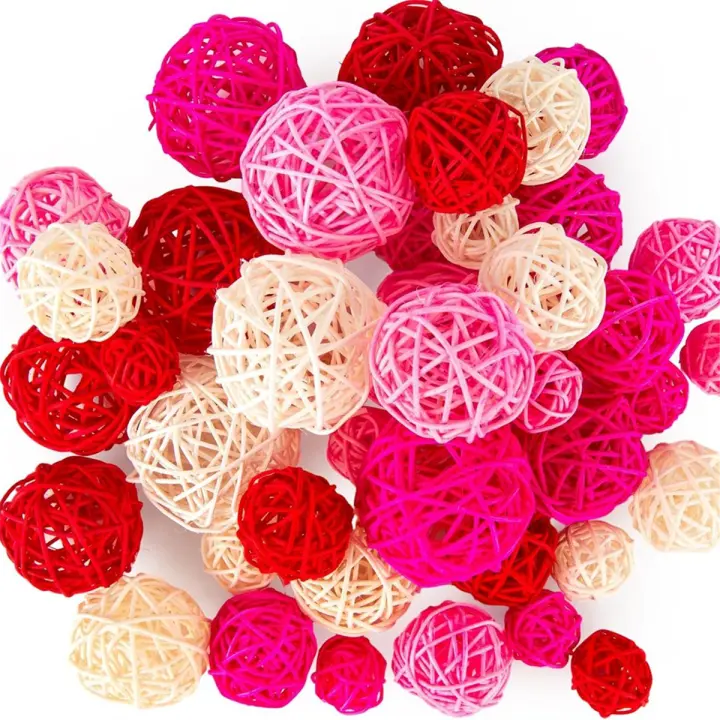Bolas de mimbre de 42 piezas, bolas de mimbre rosas, rellenos de cuencos, rellenos de jarrones para boda, cumpleaños, Decoración de mesa del hogar - 1