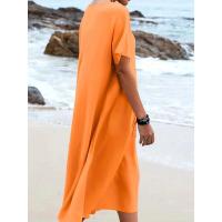 Vestido de manga corta con cuello redondo de color sólido estilo vacaciones de verano 2025 - details 3