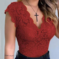 Camiseta de Mujer sin Mangas de Encaje con Cuello en V Ajuste Perfecto, Ropa de Alta Gama - details 6