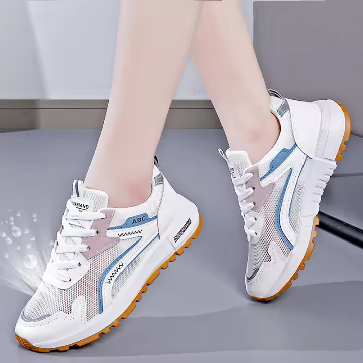 Nuevos zapatos blancos versátiles para mujer, zapatos deportivos y de ocio de suela gruesa de malla única transpirable - 1