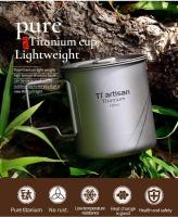 Tiartisan - Taza de agua de titanio ultraligera portátil para exteriores, villa de camping, picnic, mango plegable, taza de té cubierta, 420 ml - details 1