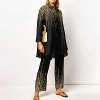 Conjunto de 2 piezas con estampado de Pamas para mujer, ropa de dormir holgada, pantalones de manga larga, ropa de calle, traje elegante, Vintage, otoño - details 2