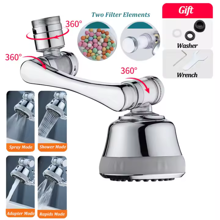 Aireador de grifo giratorio de 1080 °, extensor de Metal para cocina, boquilla de filtro de alta presión, rociador de agua para baño, burbujeador - 1