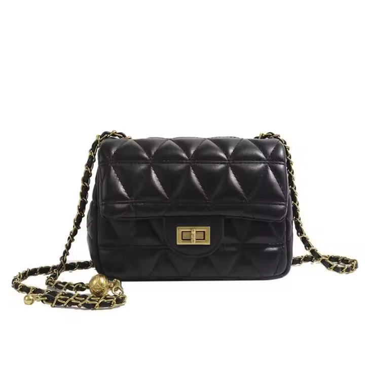 Bandolera pequeña con cadena de entramado para mujer, bolso cuadrado pequeño con bola dorada, mochila de lujo de alta gama, moda de verano, 2024 - 1