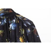 Vestido Bohemio de Floral con Cuello Alto Vestido de Moda para Mujer con Mangas Acolchadas y Cintura Alta - details 4