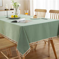 Mantel de Comedor de Hogar de Granja de Color Sólido Tela Cuadrada de Algodón con Borla - details 3